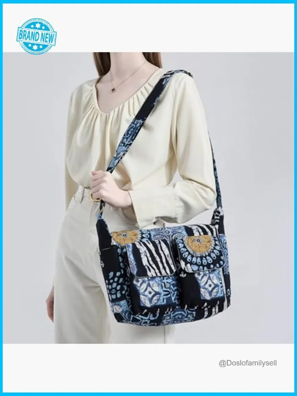 Retro Canvas Hobo Shoulder Bag Bohemian Hippie Crossbody Multiple Pockets